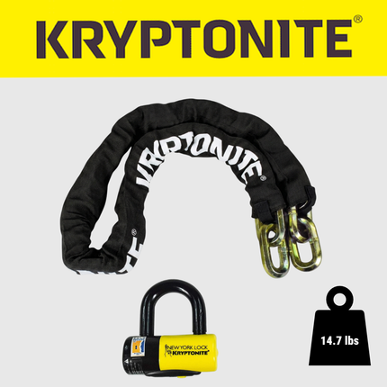 Kryptonite New York 1515 Legend Chain & Disc Lock + Stronghold Anchor, 4.9 ft Long 15 mm Steel Chain & Disc Lock with Keys,  Durable steel anchor mounts, Permanent Locking Point for Bikes