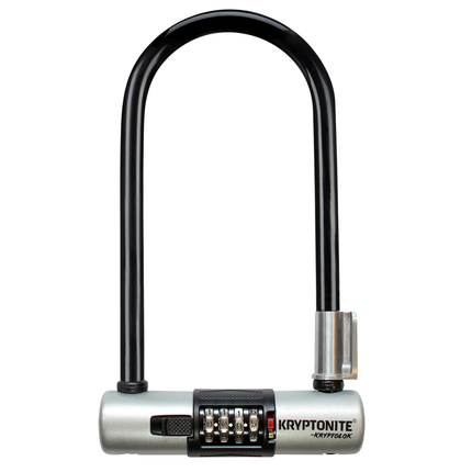 Kryptonite 005797 KryptoLok Combo U-Lock 12.7mm Hardened Steel Bicycle Lock with 4-Digit Resettable Combination, Double Deadbolt Security, FlexFrame Bracket, 4 x 9 Inch, Vinyl Coating, Black