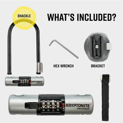 Kryptonite 005797 KryptoLok Combo U-Lock 12.7mm Hardened Steel Bicycle Lock with 4-Digit Resettable Combination, Double Deadbolt Security, FlexFrame Bracket, 4 x 9 Inch, Vinyl Coating, Black