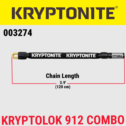 Krypotnite KryptoLok Combo U-Lock with Kryptonite 912 KryptoLok 7.35 Pound Steel Combination Lock Bike Chain
