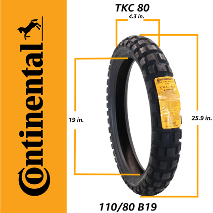 Continental TKC80 Dual Sport Front Motorcycle Tire 110/80B19 M/C 59Q Tubeless (TL) Mud & Snow M+S - Premium All-Terrain On/Off-Road Performance Front Tire for Adventure Touring Motorcycles