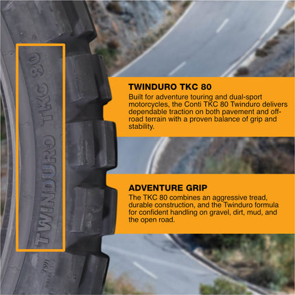 Continental TKC 80 120/70-19 60Q TL Twinduro M+S Front Motorcycle Tire, Dual Sport Adventure Tire, Tubeless Blackwall, On/Off-Road, Open block tread design, Mud and Snow Rating