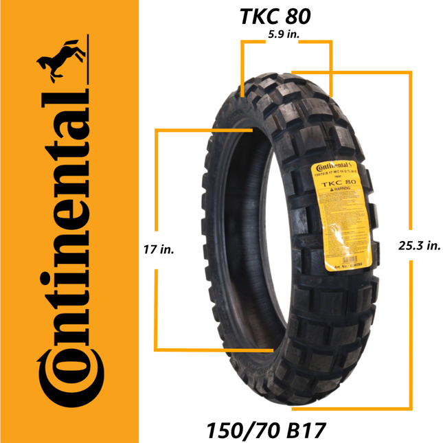 Continental TKC80 Dual Sport Rear Motorcycle Tire 150/70B17 M/C 69Q Tubeless (TL) Mud & Snow M+S - Premium All-Terrain On/Off-Road Performance Rear Tire for Adventure Touring Motorcycles