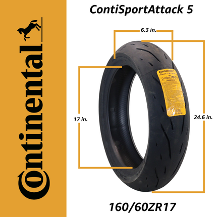 Continental ContiSportAttack 5 160/60ZR17 M/C (69W) TL Rear Motorcycle Tire - High Performance Hypersport Radial Tire for Sportbikes, Track & Street Riding, Tubeless