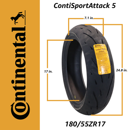 Continental ContiSportAttack 5 180/55ZR17 M/C (73W) TL Rear Motorcycle Tire - High Performance Hypersport Radial Tire for Sportbikes, Track & Street Riding, Tubeless