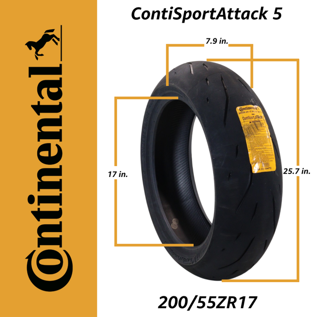 Continental ContiSportAttack 5 200/55ZR17 M/C (78W) TL Rear Motorcycle Tire - High Performance Hypersport Radial Tire for Sportbikes, Track & Street Riding, Tubeless