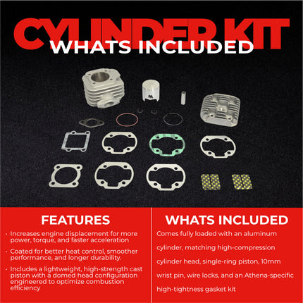 Athena 070100 Big Bore Cylinder Kit with Head (47.6mm, 70cc) - 10mm Pin Domed Head Piston Performance Upgrade, Converts 50cc to 70cc, Compatible with Yamaha Zuma 50 & Minarelli Vertical