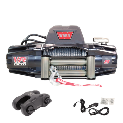 WARN VR EVO 8 Standard Duty Electric Winch for  2-door Jeeps and SUVs, 12V DC, 8,000 lb Line Pull, 90 ft Steel Cable with Roller Fairlead, IP68 Waterproof, Includes "H" shaped hyperlink shackle