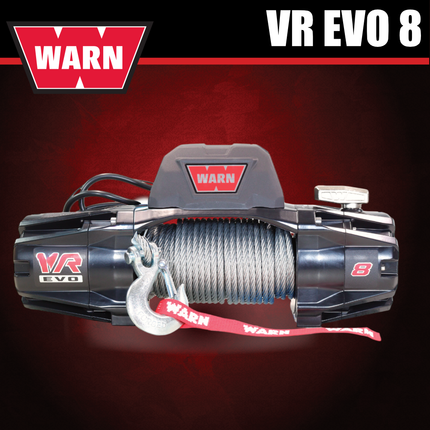WARN VR EVO 8 Standard Duty Electric Winch for  2-door Jeeps and SUVs, 12V DC, 8,000 lb Line Pull, 90 ft Steel Cable with Roller Fairlead, IP68 Waterproof, Includes "H" shaped hyperlink shackle