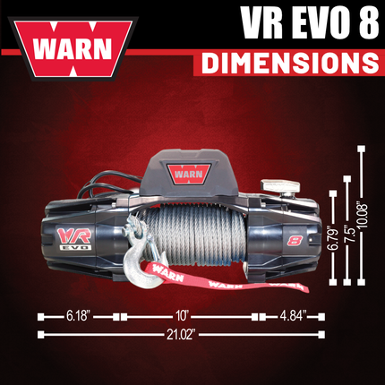 WARN VR EVO 8 Standard Duty Electric Winch for  2-door Jeeps and SUVs, 12V DC, 8,000 lb Line Pull, 90 ft Steel Cable with Roller Fairlead, IP68 Waterproof, Includes "H" shaped hyperlink shackle