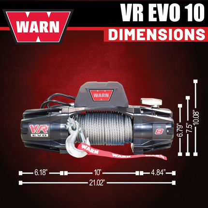 WARN VR EVO 10 Standard Duty Elec Winch for 1/2-ton trucks, Jeeps, and SUVs, 12V DC, 10,000lb Line Pull, 90 ft Steel Cable with Roller Fairlead, IP68 Waterproof, Includes "H" shaped hyperlink shackle