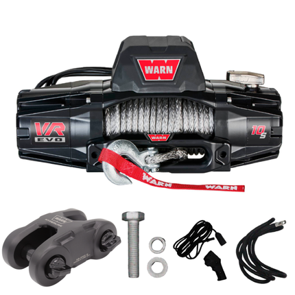 WARN VR EVO 10-S Standard Duty Elec Winch for 1/2-ton trucks, Jeeps, SUVs, 12V DC, 10,000lb Line Pull, 90ft Synthetic Rope with Roller Fairlead, IP68 Waterproof, Includes "H" shaped hyperlink shackle