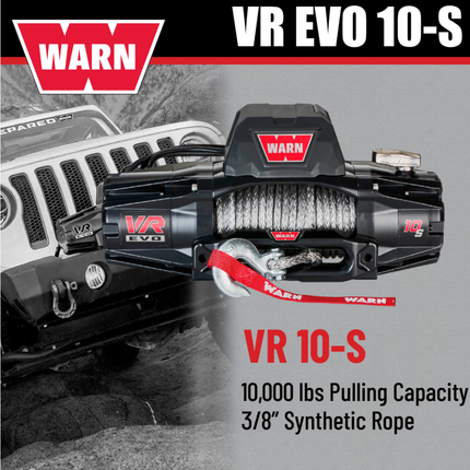 WARN VR EVO 10-S Standard Duty Elec Winch for 1/2-ton trucks, Jeeps, SUVs, 12V DC, 10,000lb Line Pull, 90ft Synthetic Rope with Roller Fairlead, IP68 Waterproof, Includes "H" shaped hyperlink shackle
