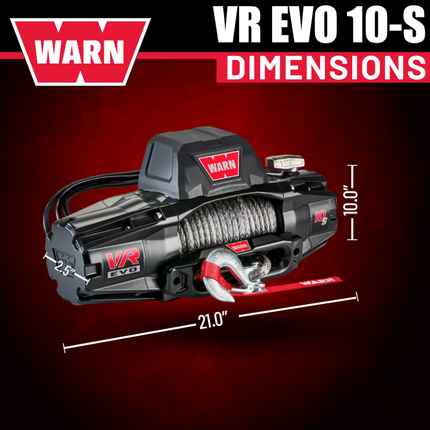 WARN VR EVO 10-S Standard Duty Elec Winch for 1/2-ton trucks, Jeeps, SUVs, 12V DC, 10,000lb Line Pull, 90ft Synthetic Rope with Roller Fairlead, IP68 Waterproof, Includes "H" shaped hyperlink shackle