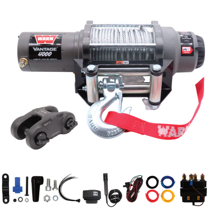 WARN Vantage 4000 12V DC Electric Winch for ATV/UTV Side-by-Side (108214), 4000 lb Pull Capacity, 55 Ft 7/32" Steel Wire Rope, Roller Fairlead, Fully Sealed, Wired Remote, "H" shaped hyperlink shackle