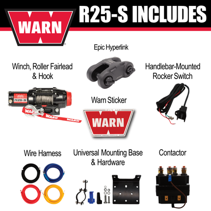 Warn R25-S Rope Winch - 2,500 lb. Pulling Capacity with EPIC Hyperlink H-Shackle