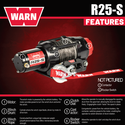 Warn R25-S Rope Winch - 2,500 lb. Pulling Capacity with EPIC Hyperlink H-Shackle