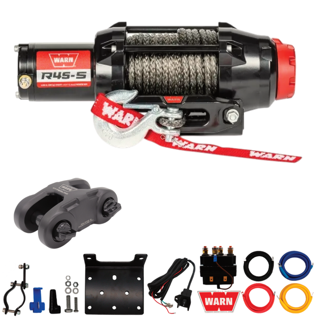 Warn R45-S Wire Rope Winch - 4,500lb Pulling Capacity, 50ft of Synth. Rope, Remote-Mounted Rocker Switch, Roller fairlead for ATV, UTV, Side by Side, SXS Recovery & Towing, Includes Hyperlink Shackle