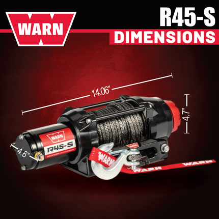 Warn R45-S Wire Rope Winch - 4,500lb Pulling Capacity, 50ft of Synth. Rope, Remote-Mounted Rocker Switch, Roller fairlead for ATV, UTV, Side by Side, SXS Recovery & Towing, Includes Hyperlink Shackle