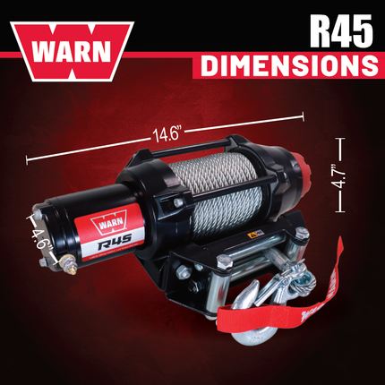 Warn R45 Wire Rope Winch - 3,500 lb Pulling Capacity, 50ft of Steel Rope, Remote-Mounted Rocker Switch, Roller fairlead for ATV, UTV, Side by Side, SXS Recovery & Towing, Includes Hyperlink Shackle