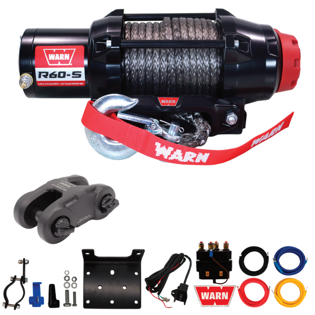 Warn R60-S Wire Rope Winch - 6,000lb Pulling Capacity, 50ft of Synth. Rope, Remote-Mounted Rocker Switch, Roller fairlead for ATV, UTV, Side by Side, SXS Recovery & Towing, Includes Hyperlink Shackle