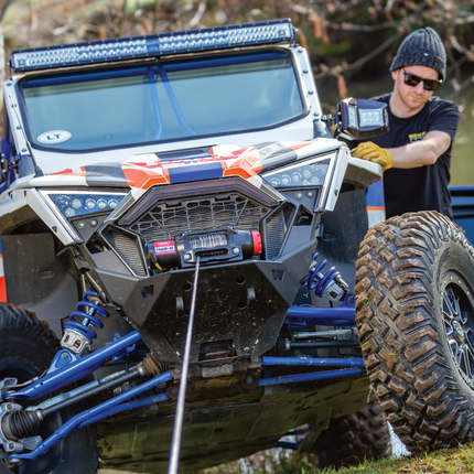 Warn R60-S Wire Rope Winch - 6,000lb Pulling Capacity, 50ft of Synth. Rope, Remote-Mounted Rocker Switch, Roller fairlead for ATV, UTV, Side by Side, SXS Recovery & Towing, Includes Hyperlink Shackle