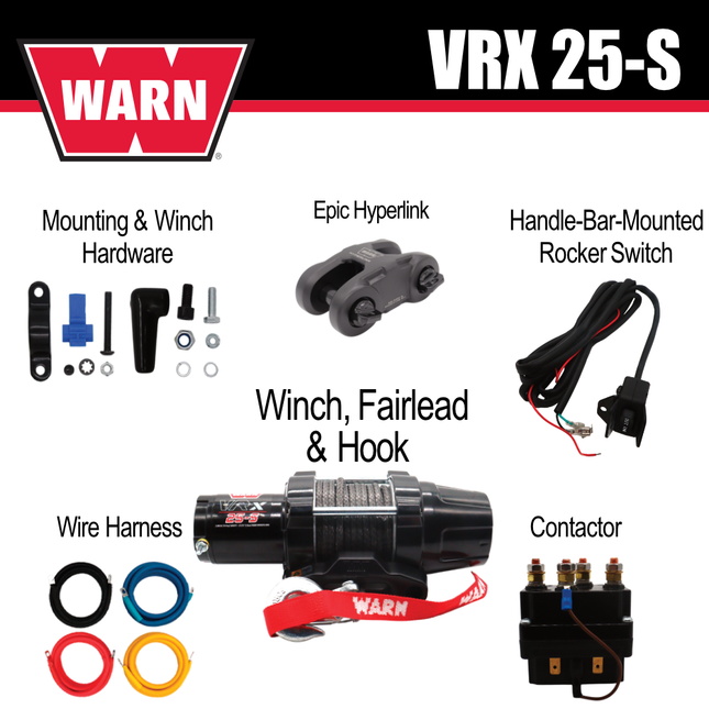 WARN VRX 45-S Powersport Winch – 2,500 lb Line Pull Rating, Synthetic Rope, Waterproof IP68 Design for ATV/UTV Recovery, Trail Riding & Utility Work, Includes "H" shaped hyperlink shackle