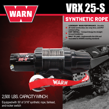 WARN VRX 45-S Powersport Winch – 2,500 lb Line Pull Rating, Synthetic Rope, Waterproof IP68 Design for ATV/UTV Recovery, Trail Riding & Utility Work, Includes "H" shaped hyperlink shackle