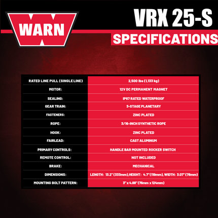 WARN VRX 45-S Powersport Winch – 2,500 lb Line Pull Rating, Synthetic Rope, Waterproof IP68 Design for ATV/UTV Recovery, Trail Riding & Utility Work, Includes "H" shaped hyperlink shackle