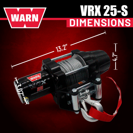 WARN VRX 25 Powersport Winch – 2,500 lb Line Pull Rating with Steel Rope, Waterproof IP68 Design for ATV/UTV Recovery, Trail Riding & Utility Work, Includes "H" shaped hyperlink shackle