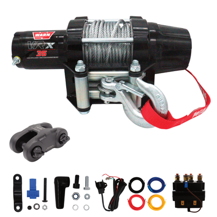 WARN VRX 35 Powersport Winch – 3,500 lb Line Pull Rating with Steel Rope, Waterproof IP68 Design for ATV/UTV Recovery, Trail Riding & Utility Work, Includes "H" shaped hyperlink shackle