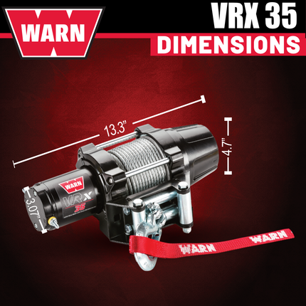 WARN VRX 35 Powersport Winch – 3,500 lb Line Pull Rating with Steel Rope, Waterproof IP68 Design for ATV/UTV Recovery, Trail Riding & Utility Work, Includes "H" shaped hyperlink shackle