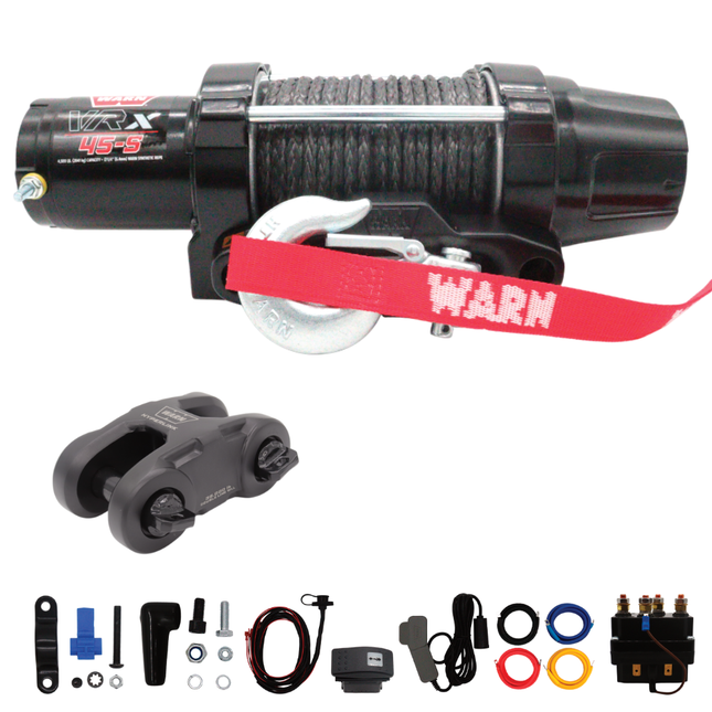 WARN VRX 45-S Powersport Winch – 4,500 lb Line Pull Rating, Synthetic Rope, Waterproof IP68 Design for ATV/UTV Recovery, Trail Riding & Utility Work, Includes "H" shaped hyperlink shackle