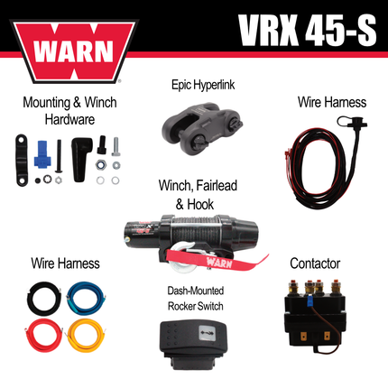 WARN VRX 45-S Powersport Winch – 4,500 lb Line Pull Rating, Synthetic Rope, Waterproof IP68 Design for ATV/UTV Recovery, Trail Riding & Utility Work, Includes "H" shaped hyperlink shackle