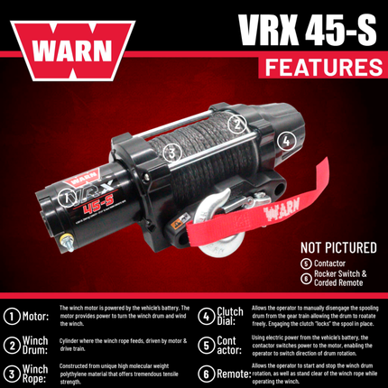 WARN VRX 45-S Powersport Winch – 4,500 lb Line Pull Rating, Synthetic Rope, Waterproof IP68 Design for ATV/UTV Recovery, Trail Riding & Utility Work, Includes "H" shaped hyperlink shackle