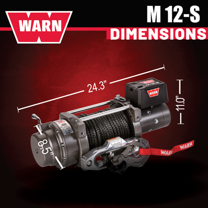 WARN M12-S Heavyweight Winch – 12,000 lb Pulling Capacity, Synthetic Rope, Advanced Sealed Motor, All-Metal Gear Train for Off-Road Recovery & Industrial Use,  Includes "H" shaped hyperlink shackle