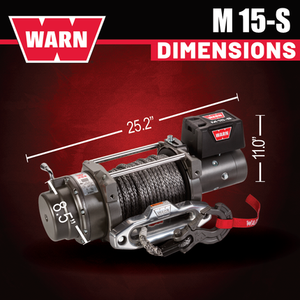 WARN M15-S Heavyweight Winch – 15,000 lb Pulling Capacity, Synthetic Rope, Advanced Sealed Motor, All-Metal Gear Train for Off-Road Recovery & Industrial Use,  Includes "H" shaped hyperlink shackle