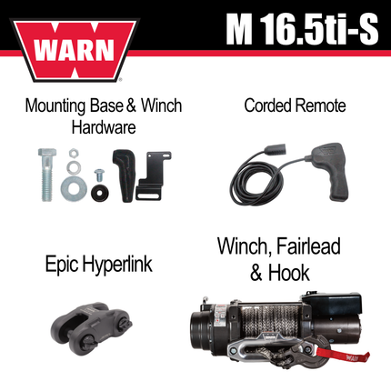 WARN 16.5ti-S Heavyweight Winch – 16,500lb Pulling Capacity, Synthetic Rope,  Advanced Sealed Motor, All-Metal Gear Train for Off-Road Recovery & Industrial Use, Includes "H" shaped hyperlink shackle