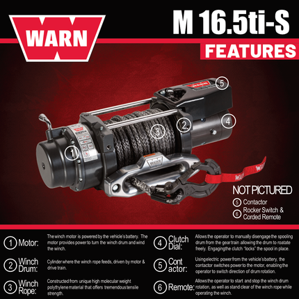 WARN 16.5ti-S Heavyweight Winch – 16,500lb Pulling Capacity, Synthetic Rope,  Advanced Sealed Motor, All-Metal Gear Train for Off-Road Recovery & Industrial Use, Includes "H" shaped hyperlink shackle
