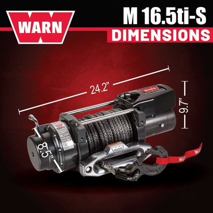 WARN 16.5ti-S Heavyweight Winch – 16,500lb Pulling Capacity, Synthetic Rope,  Advanced Sealed Motor, All-Metal Gear Train for Off-Road Recovery & Industrial Use, Includes "H" shaped hyperlink shackle