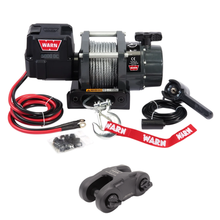 WARN 5000 DC Series, 5000lb Pulling Capacity, Heavy-Duty 12V w/ Steel Cable,Hook & Remote Control, Powerful Utility Winch for Trailers, Workshops, Etc, EPIC Dual Pin "H" Shape Shackle Hyperlink