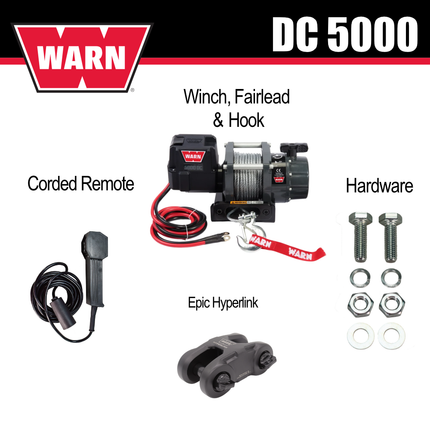 WARN 5000 DC Series, 5000lb Pulling Capacity, Heavy-Duty 12V w/ Steel Cable,Hook & Remote Control, Powerful Utility Winch for Trailers, Workshops, Etc, EPIC Dual Pin "H" Shape Shackle Hyperlink
