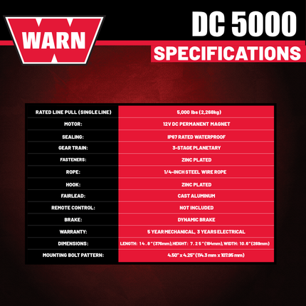WARN 5000 DC Series, 5000lb Pulling Capacity, Heavy-Duty 12V w/ Steel Cable,Hook & Remote Control, Powerful Utility Winch for Trailers, Workshops, Etc, EPIC Dual Pin "H" Shape Shackle Hyperlink