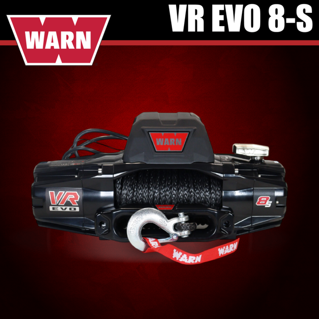 WARN VR EVO 8-S Standard Duty Elec Winch for 1/2-ton trucks, Jeeps, & SUVs, 12V DC, 8,000lb Line Pull, 90 ft Synthetic Rope with Roller Fairlead, IP68 Waterproof, Includes "H" shaped hyperlink shackle