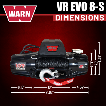 WARN VR EVO 8-S Standard Duty Elec Winch for 1/2-ton trucks, Jeeps, & SUVs, 12V DC, 8,000lb Line Pull, 90 ft Synthetic Rope with Roller Fairlead, IP68 Waterproof, Includes "H" shaped hyperlink shackle