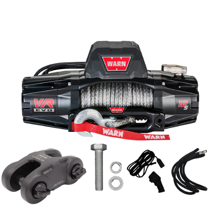 WARN VR EVO 12-S Standard Duty Elec Winch for 1/2-ton trucks, Jeeps, SUVs, 12V DC, 12,000lb Line Pull, 90ft Synthetic Rope with Roller Fairlead, IP68 Waterproof, Includes "H" shaped hyperlink shackle