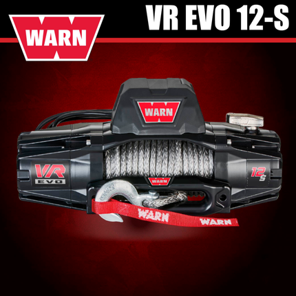 WARN VR EVO 12-S Standard Duty Elec Winch for 1/2-ton trucks, Jeeps, SUVs, 12V DC, 12,000lb Line Pull, 90ft Synthetic Rope with Roller Fairlead, IP68 Waterproof, Includes "H" shaped hyperlink shackle