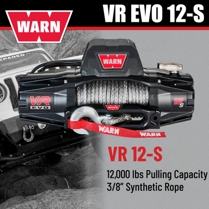 WARN VR EVO 12-S Standard Duty Elec Winch for 1/2-ton trucks, Jeeps, SUVs, 12V DC, 12,000lb Line Pull, 90ft Synthetic Rope with Roller Fairlead, IP68 Waterproof, Includes "H" shaped hyperlink shackle