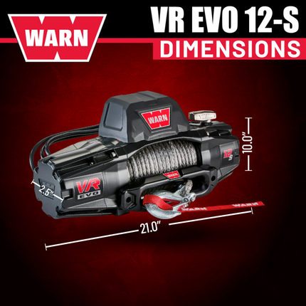 WARN VR EVO 12-S Standard Duty Elec Winch for 1/2-ton trucks, Jeeps, SUVs, 12V DC, 12,000lb Line Pull, 90ft Synthetic Rope with Roller Fairlead, IP68 Waterproof, Includes "H" shaped hyperlink shackle