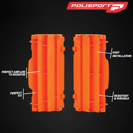 Polisport Radiator Louvers - Orange Panels for KTM 125/150/250/300/350/450 SX/SX-F/XC/XC-F/EXC (2007-2016)  - OEM Fit, Durable Plastic, Enhanced Airflow, Easy Installation